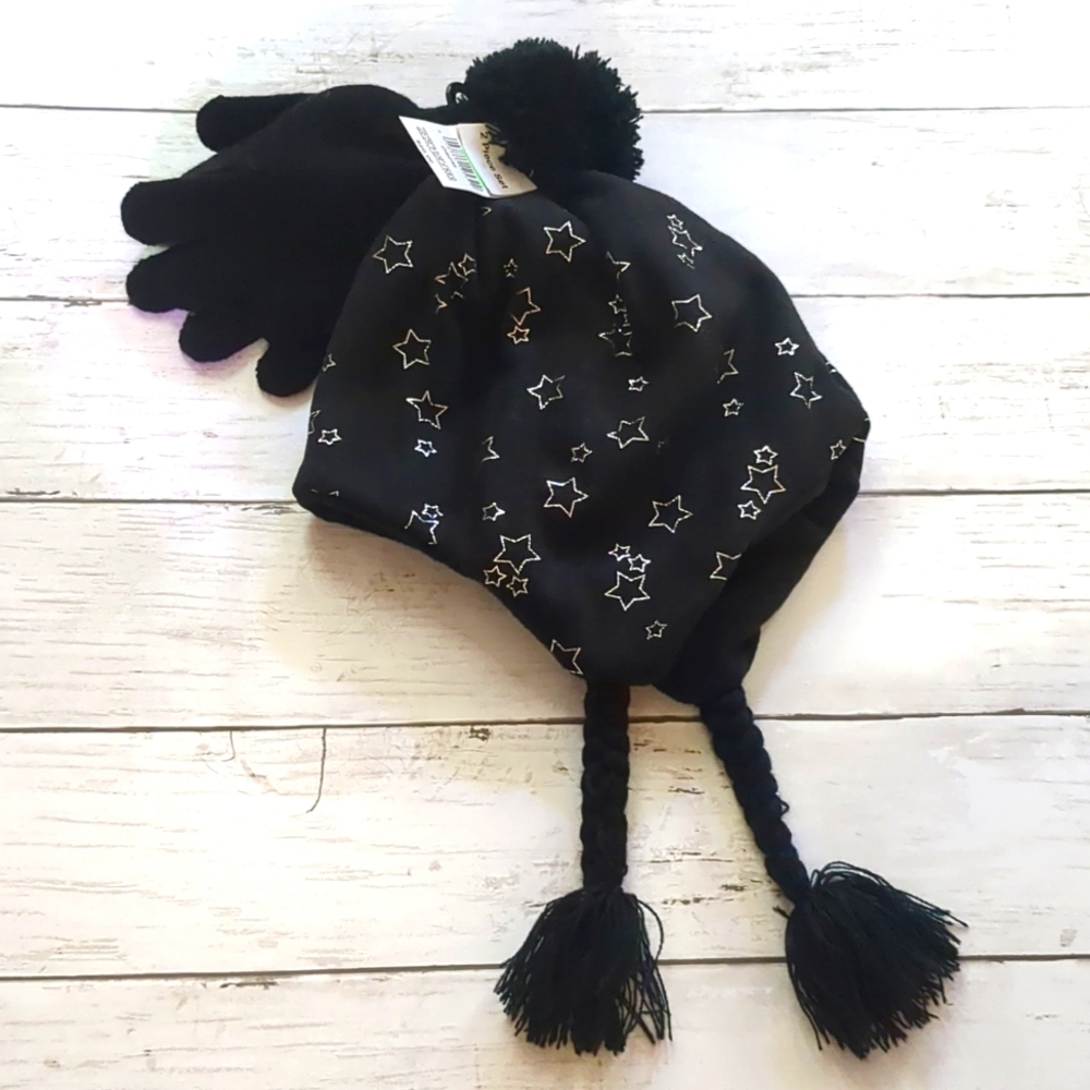 Joe Boxer Black and Silver Star Hat and Gloves